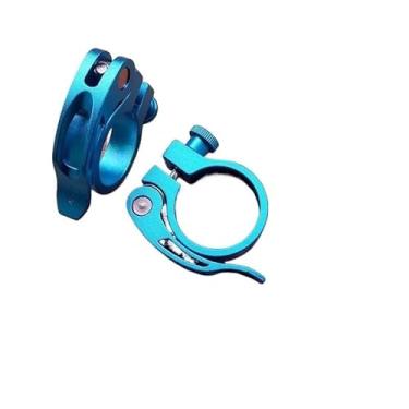 Imagem de 1 par de grampos de assento de bicicleta de montanha braçadeira de tubo de liberação rápida acessórios de tubo de assento de bicicleta de liga de alumínio (azul, 31,8 mm-1par)