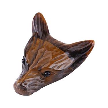 Imagem de AYNEFY Ornamentos Cabeça de Lobo, Cristais de Bolso e Pedra de Cura, Estatueta de Pedra de Olho de Tigre , Pequeno Adorno para Colares, Faça você Mesmo, Fabricação de Joias, Materiais de Artesanato, Cabeça de Lobo de 4 Cm