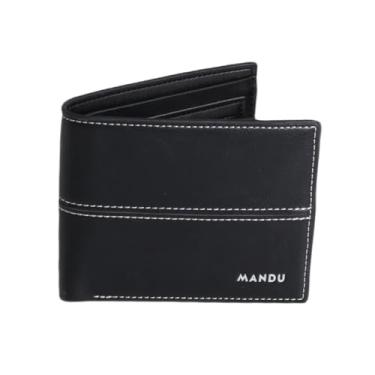 Imagem de Carteira masculina dobrável de couro, bloqueio RFID com 1 janela para identidade e 6 compartimentos para cartão, durável para transporte diário, Preto, Vintage clássico