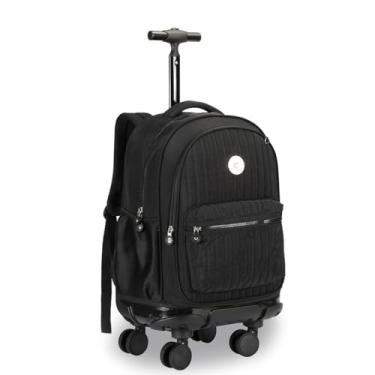 Imagem de Mochila Infantil Rodinha KIKA 4 Rodas Star Reforçada Grande (Preto)