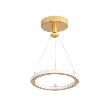 Imagem de Luminária de Teto Lustre Pendente LED Moderno com Três Cores de Luz para Sala, Quarto, Cozinha e Ambientes Internos(D33 (G) Dourado(30cmx2cm))