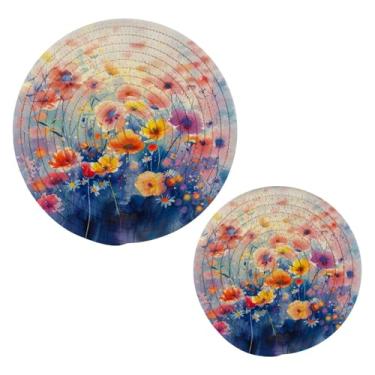 Imagem de Blueangle 2 peças de suporte de panela trivet colorido para pintura em aquarela - conjunto de pegadores de panela de tecido redondo - almofadas quentes trançadas de algodão - porta-copos - tapetes de