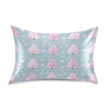Imagem de ATTX Fronha de árvore de Natal rosa com fecho de envelope para cabelo e pele, macia, respirável, lisa, ambos os lados, capa de almofada de seda refrescante (tamanho padrão 50 x 66 cm, 1 peça) #886