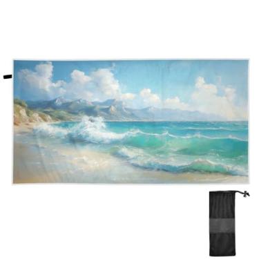 Imagem de Blueangle Toalha de praia com pintura a óleo do oceano tropical - Toalhas de viagem leves e compactas de grandes dimensões - Toalha super absorvente de secagem rápida para natação, acampamento e