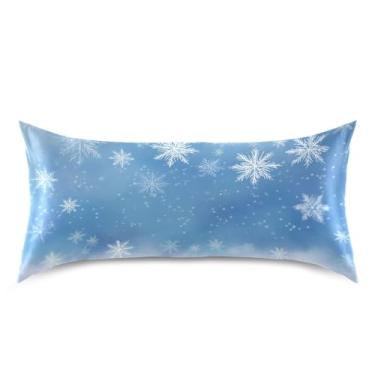 Imagem de ATTX Fronha de almofada branca com flocos de neve com fecho de envelope para cabelo e pele, macia, respirável, lisa, ambos os lados, capa de almofada de seda refrescante (King 50 cm × 101 cm, 1 peça