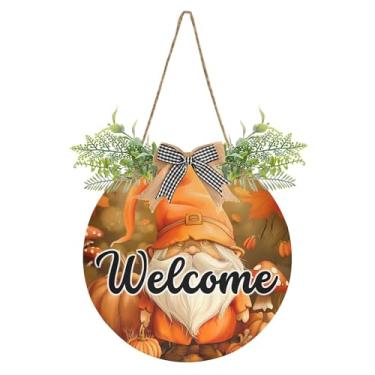 Imagem de SEHANY Guirlandas de outono para decoração de porta da frente, letreiro de boas-vindas de elfo de madeira rústica para pendurar no dia de Ação de Graças, para decoração de festas ao ar livre, interior