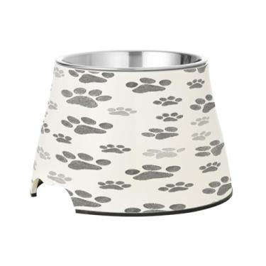 Imagem de Blueangle Tigelas elevadas para cães com aço inoxidável – Prato antiderrapante de 2,3 xícaras para animais de estimação de alta capacidade para saúde da coluna vertebral e design de pata de cachorro