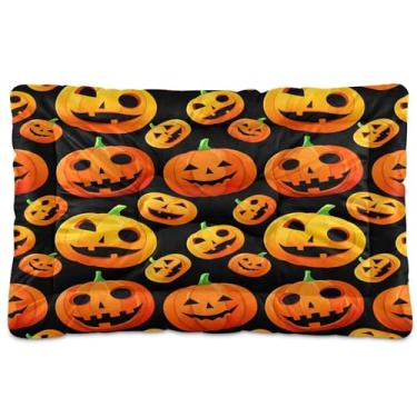 Imagem de SEHANY Cama de Halloween Pumpkins para cães e gatos com fundo antiderrapante, caixa de canil, colchão macio para animais de estimação, lavável para cães pequenos, médios e grandes, gatos, 91 x 61 cm