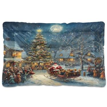 Imagem de SEHANY Cama de Natal para cães de Papai Noel, cama de gato com fundo antiderrapante, cama de canil, colchão macio para animais de estimação, lavável para cães pequenos, médios e grandes, gatos, 91 x