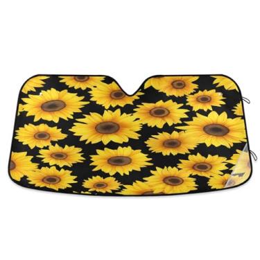 Imagem de ATTX Para-brisa de carro padrão girassol 139.7 cm x 70.1 cm escudo solar universal com proteção UV, persiana de janela frontal automática dobrável para caminhões Sedans SUVs #263
