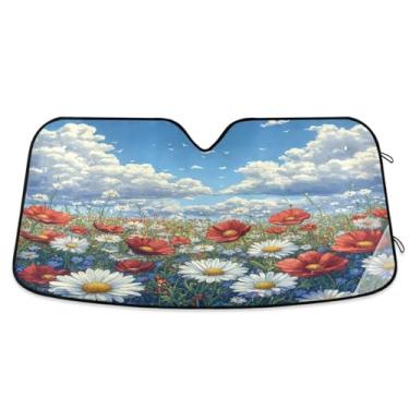 Imagem de ATTX Pára-brisas de carro colorido Wildflowers 139.7 cm x 70.1 cm Protetor solar universal com proteção UV, persiana de janela frontal automática dobrável para caminhões Sedans SUVs #191