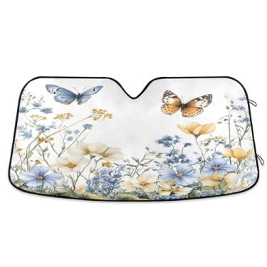 Imagem de ATTX Pára-brisas de carro flores amarelas 134.6 cm x 59.7 cm escudo solar universal com proteção UV, persiana de janela frontal automática dobrável para caminhões Sedans SUVs #562