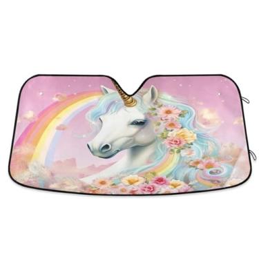 Imagem de ATTX Para-brisa de carro cavalo arco-íris 139.7 cm x 70.1 cm escudo solar universal com proteção UV, persiana de janela frontal automática dobrável para caminhões Sedans SUVs #615