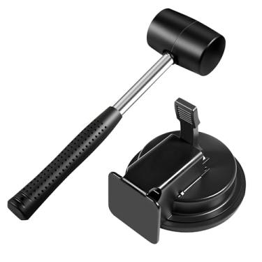 Imagem de Ferramenta de fixação de lacunas de piso resistente com martelo de borracha, corpo de ferro e ventosa forte, inclui 5 almofadas adesivas para instalação e reparo de pisos laminados, vinil, madeira e