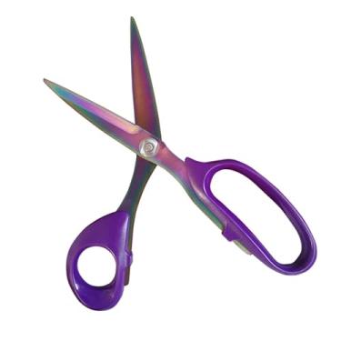 Imagem de Tesoura de tecido profissional, tesoura de costura de aço inoxidável banhada a titânio de 25 cm, roxa, para cortar tecidos e couro