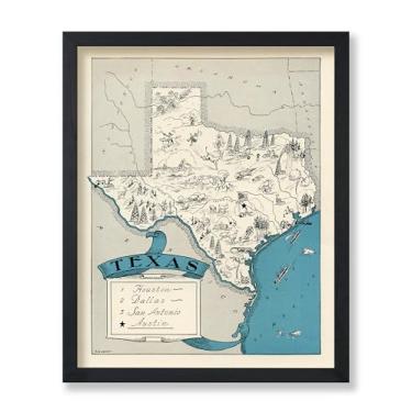 Imagem de Poster Master Impressão De Mapa Vintage Do Texas - Presente Arte Retrô Estado Para Professores, Alunos, Amantes Viagens, Decoração Parede Texana Sala Aula, Escritório, Dormitório 11X14 Sem Moldura