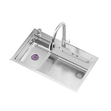 Imagem de HGTRH Lava-louças cozinha 1 seio com torneira, lava-louças debaixo bancada preta para móveis de cozinha, lava-louça inoxidável 1 seio com tábua de cortar e cesta seca, economia de espaço, 72 x 45 cm