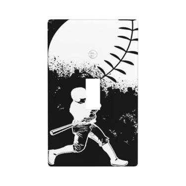Imagem de Placa decorativa para interruptor de luz preta esportiva de beisebol, placas de parede decorativas, 1 placa de interruptor de grupo e capas de tomada 7 x 11,4 cm para quarto, banheiro, cozinha