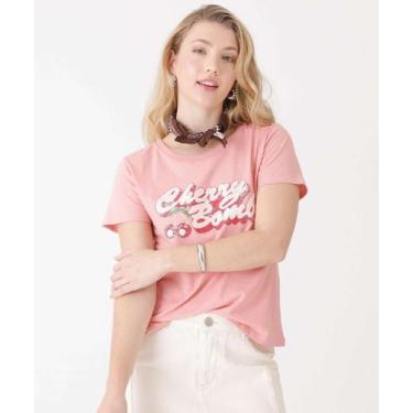 Imagem de Blusa Feminina Estampa Cereja Manga Curta Marisa-07071, Rosa, P