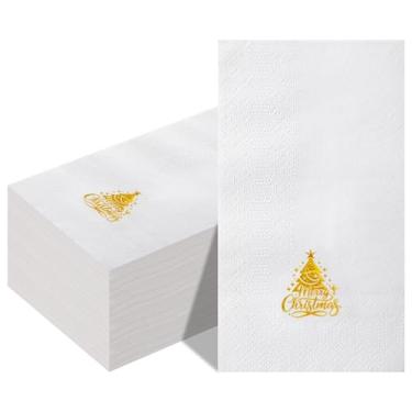Imagem de Gueevin 100 peças de papel descartável de Natal guardanapos decorativos para convidados toalha de mão de árvore de Natal folha dourada para férias de Natal festa de inverno banheiro cozinha almoço