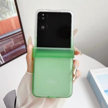 Imagem de Capa fosca translúcida com efeito gradiente e toque suave para Samsung Galaxy Z Flip 7 6 5 4 3 7fe 5g Flip7 Flip6 em cores vibrantes (para Galaxy Z Flip4/Branco-Verde)