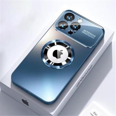 Imagem de HTVJFX Capa magnética fosca metálica de titânio de luxo para iPhone 15 Pro Max com carregamento sem fio (para iPhone 15 Pro Max/azul-marinho)