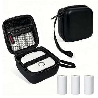 Imagem de Capa para etiquetadora compatível com Memoking T02, capa para mini impressora de adesivos Phomemo M02 com 3 rolos de papel adesivo térmico (50 mm x 3,5 m), suporte de armazenamento de papel adesivo