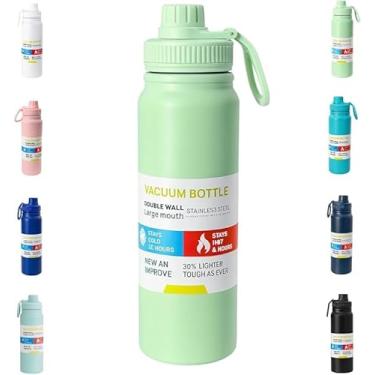 Imagem de Garrafa Térmica Esportiva 800ml Aço Inox Academia Bico Prático Tampa Antivazamento Alça Portátil BPA Free Parede Dupla Mantém Gelada 12h Resistente Durável (VERDE)