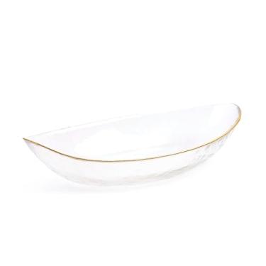 Imagem de Travessa de Vidro Oval com Borda Dourada, Textura Martelada, 30,5cm, Design Orgânico, Decorativa Multiuso