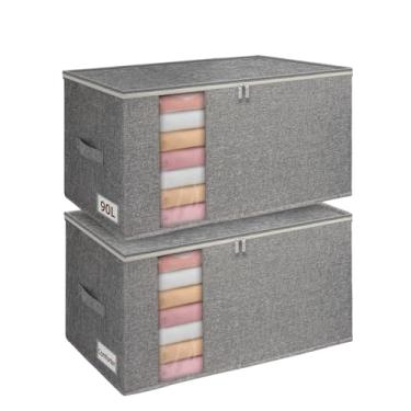 Imagem de boailydi Bolsa de armazenamento de cobertor com suporte rígido, organizador empilhável para edredons King, roupa de cama, colchas