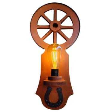 Imagem de Luminária de Parede Estilo Fazenda "Roda com Ferradura" - Arandela Rústica Grande para Decoração Colonial e Churrasqueira - MDF Alto Padrão