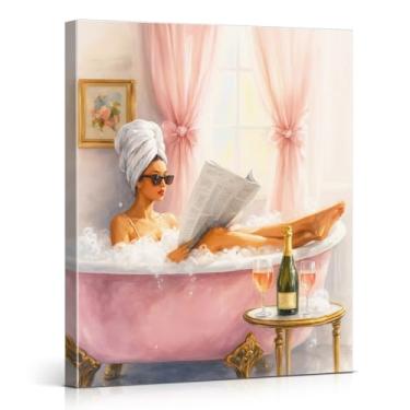 Imagem de Pink Trendy Girly Bathroom Wall Art Print Coquette Women in Bathtub Poster Painting Pink Wall Decor for Home Bathroom 20x25 Tela emoldurada
