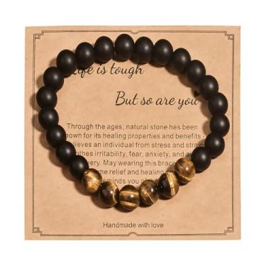 Imagem de Pulseiras de contas presentes para marido, namorado, irmão, homens, pulseira natural elástica feita à mão, pulseiras de amizade, One Size, Vidro, Sem Pedra Preciosa