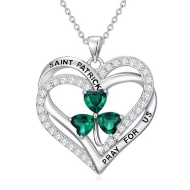 Imagem de IMZM Colar de coração de trevo para mulheres, dia de São Patrício, pingente de coração de trevo, presente de aniversário de São Patrício, Dia dos Namorados, para esposa, namorada, mãe, ela