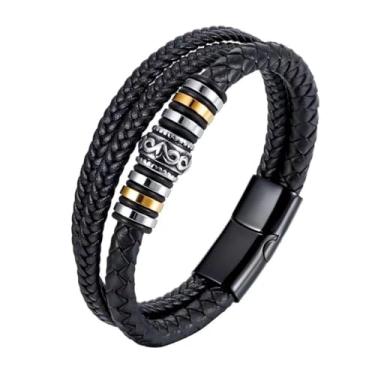 Imagem de Udolfly Pulseiras masculinas de couro trançado, pulseira cruzada multicamadas com fecho e pulseira, joia masculina, 9.0 Inches, Sem Pedra Preciosa