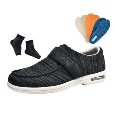 Imagem de Calçado Homem Fascite Plantar, Calçado Ortopédico Para Homem Confortável Para Artrite Edema E Diabetes Ajustável, Antiderrapantes E Alargadores Idosos, Diabéticos, Edema Idosos(Black Gray,50 EU)