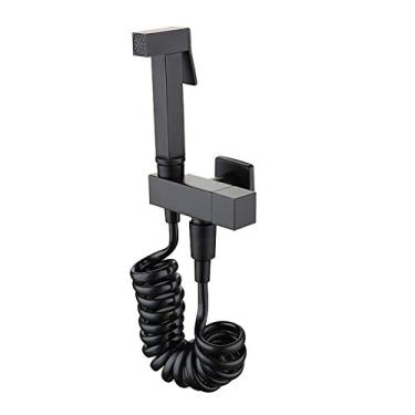 Imagem de Pulverizador de bidê portátil para vaso sanitário com água fria única, conjunto de pulverizador de fraldas de pano de banheiro de latão preto kit de pulverizador de bidê portátil com mangueira de