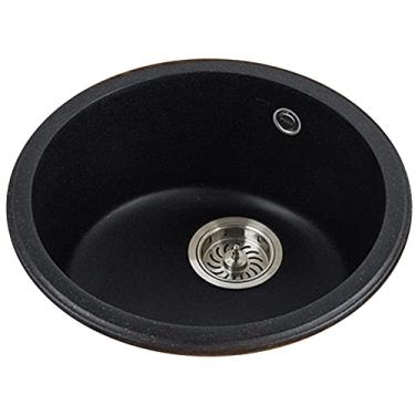 Imagem de PVXMQFFA Franke, Blanco, Pia de pedra de quartzo Schock, redonda, preta, pequena, 1 orifício, submontagem, estilo clássico, acabamento polido, ralo de grade, longa vida útil