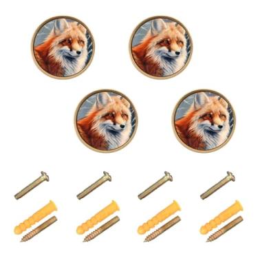 Imagem de CEBUGI Conjunto de 4 puxadores de gaveta redondos raposa vermelha com parafusos puxadores de armário de cozinha para gaveta porta guarda-roupa cômoda