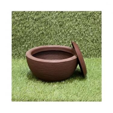 Imagem de Vaso Polietileno Mini Bacia com Prato para Plantas e Jardins Decorativo (Marrom)