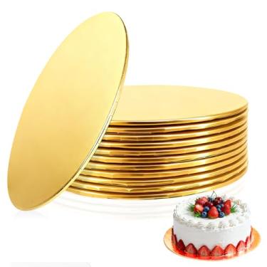 Imagem de 12 tábuas de bolo, 25 cm, redondo, 0,6 cm de espessura, tambor de bolo, ouro branco, prata, círculos de papelão, base resistente para bolos de grau alimentício, para pastel para bolos de aniversário