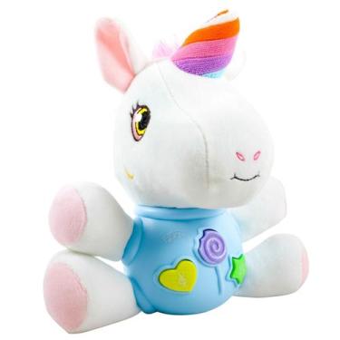 Imagem de Brinquedo Unicórnio De Pelúcia Interativo Com Luz Toca Música De Ninar