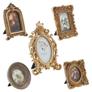 Imagem de OLYCRAFT Conjunto de 5 porta-retratos vintage, mini molduras de resina antigas, moldura de mesa para exibição de fotos, mesa, mesa, decoração de casa, decoração de festa de Natal