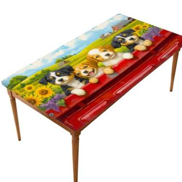 Imagem de Toalha de mesa retangular com borda elástica, linda toalha de mesa dobrável de girassol para piquenique ao ar livre para mesas de 1,8 m, capa de mesa interna à prova d'água à prova de óleo para