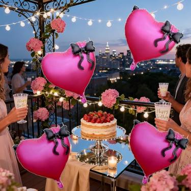 Imagem de 1 peça de balões em forma de coração com laço Dia dos Namorados - Love You Princess decoração de balão para feliz aniversário galentines chá de bebê decorações de festa romântica noite especial (rosa