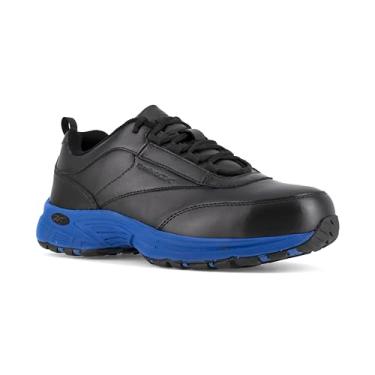 Imagem de Reebok Mens Black/Blue Leather Athletic Work Oxford Ateron Steel Toe