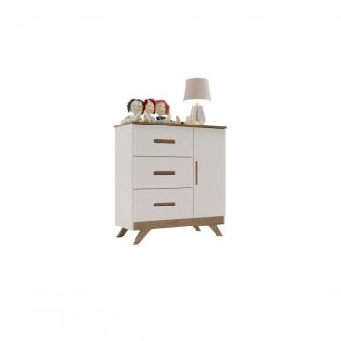 Imagem de Cômoda Fraldário Infantil 3 Gavetas 1 Porta Off White Carvalho Maya Canaã