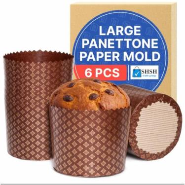 Imagem de Molde Kulich de 590 ml para pão de páscoa | 6 peças | Formas de pão de Páscoa - moldes de papel panetone para assar design marrom universal