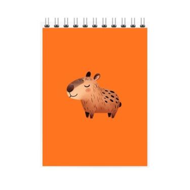 Imagem de Caderno Espiral com Ilustração de Capivara Fofa, Design Colorido, Fundo Cinza/Laranja/Roxo, Estilo Infantil (1, Laranja)
