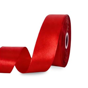 Imagem de ZHIAXTON Fita vermelha de 3,8 cm (1 1/2 polegada), fita de cetim vermelha de face única para embrulho de presente, buquê de flores, laços artesanais, guirlanda de rosas, decoração de árvore de Natal